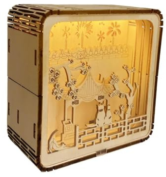 AMEIYUN Wooden Carved Night Light 3D Three-Dimensional Puzzle, Antique Craftsmanship Decoration, Bedroom Bedside Small Night Lamp, Commemorative Gift