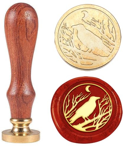 Hobbspring 1 Stück Rabenzweige Wachssiegelstempel Krähensiegelwachsstempel Vintage Wachssiegelstempel Geschenk für Weihnachten 30mm Abnehmbarer Messingkopfstempel Mit Holzgriff Für Umschlageinladung
