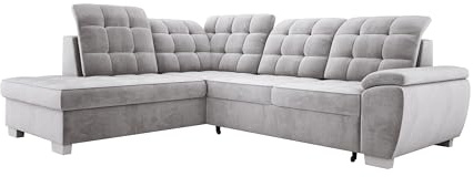 DomiMeble Modernes Ecksofa Lotta, Mit Komfortabler Liegefläche 186x125cm, Relaxfunktion Und Pflegeleichtem Veloursstoff Für Unerwartete Gäste, 258x212cm, Anordnung der Möbel Linksseitig, Farbe: GRAU