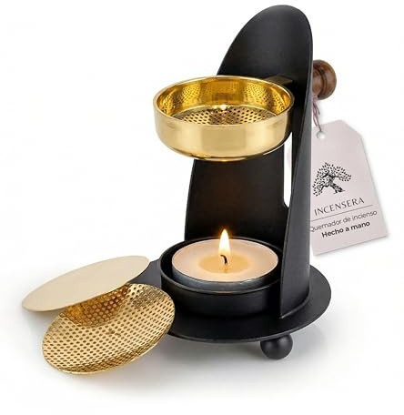 Incensera Brûleur d'encens avec Tamis – Doré/Noir – Hauteur réglable – Élégant et Flexible – Passoire – Accessoir
