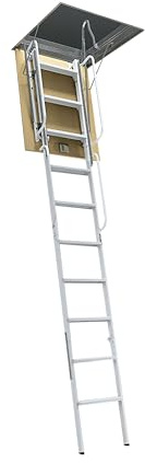 Escalera escamoteable de Techo en Acero Lacado, Funcional y Resistente (90x60x300)