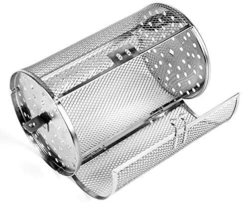Rotisserie Basket Vegetable Grilling Basket - Stainless Steel Tower Rotisserie Basket,360 Degree Rotating Grill Roaster Drum For Peanut Dried Nut Coffee Beans BBQ,Air Fryer Oven Accessories