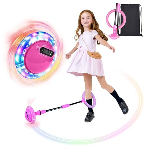 Swing Wheel mit Lichtrad - Blinkender Sprungball für Kinder, Faltbarer Ankle Skip Ball, Sport Jumping und Skipping Rope Springspiele (Rosa)
