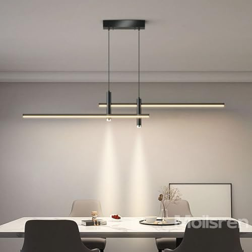 Moderne Esstisch Pendelleuchte Schwarz , Esstischlampe Modern, LED Hängelampe Dimmbar, Esszimmerlampe Hängend Höhenverstellbar Pendellampe Esstisch Esszimmer Büro Deckenleuchte (Schwarz, 100cm)