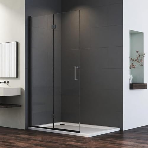 Walk in Faltbar Duschkabine 100x195cm Schwarz Walk-in Falttür Duschwand, Drehfalttür Dusche mit 6mm Nano ESG-Sicherheitsglas, Begehbare Duschabtrennung Duschtür beidseitig 180° schwenkbar