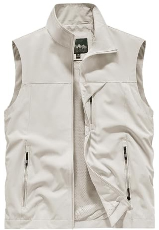 Sukany Gilet militaire léger à séchage rapide pour homme - Sans manches - Pour la pêche, le safari, la photographie, le tir, la chasse, le camping - Veste de voyage avec poches, beige, XL