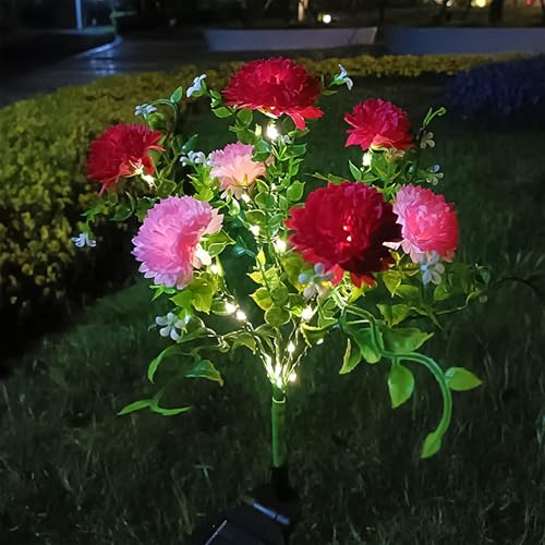Aolyty Lot de 2 lampes solaires de jardin LED décoratives étanches en forme de fleur lilas pour tombe, terrasse, allée (rouge-rose)