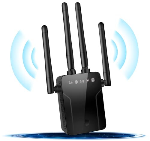 WiFi Extender Booster, Internet Booster with Ethernet Port, 4 Antennas WIFI Booster Range Extender, Wireless Signal Booster Easy Setup