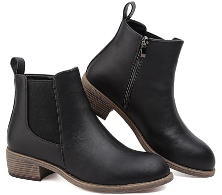 Botas de tobillo para mujer, impermeables, para caminar, a la moda, botines Chelsea con cremallera lateral, zapatos de tacón bajo, puntera puntiaguda, botines cortos casuales, color negro y marrón