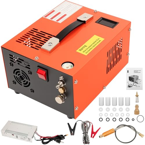 PCP Air Compressor, 4500PSI Portable PCP Compressor, 12V DC/110V AC PCP Airgun Compressor Manual-Stop, w/External Power Adapter, Built-in Fan, Suitable for Paintball, PCP Rifle, Pistol, Scuba Bottle