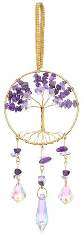 JSDDE Amethyst Crystal Tree Life Hanging Ornament Flower Healing Crystal Gemstone Glass Suncatcher for Home Garden Window Wall Decoration Gifts