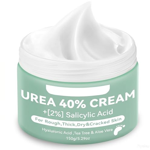 Urea Creme 40 prozent 150 Gramm || Hornhautentferner Fußcreme, Handcreme, Bodylotion mit Hyaluronsäure, Teebaum und Aloe Vera für tiefe Feuchtigkeit, Kallusentferner und Erweichung
