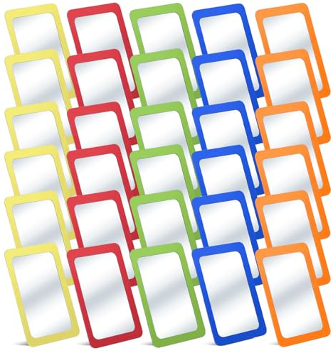 yisncka 30 Pcs Small Mirrors for Kids Unbreakable Shatter Proof Mirror 6 x 4 Inches Round Corners Square Unbroken Mirrors Plastic Double Sided for Classroom DIY Craft (Bright Colors)