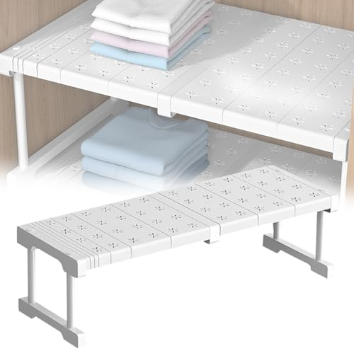 Verstellbare Regale für Schrank, Erweiterbares Einlegeböden Schrankregal, Einlegeböden für Schränke, Kleiderschrank, Schrank, Küche, Badezimmer, 24cm Weit, 22 cm Groß, Verstellbare Länge 47-68cm