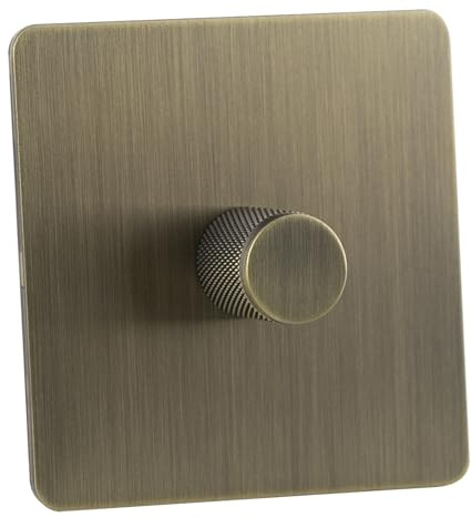 Square Edge Straight Knurled Switches and Sockets For Home Office Bedroom Kitchen Antique Brass（Single Light Dimmer）