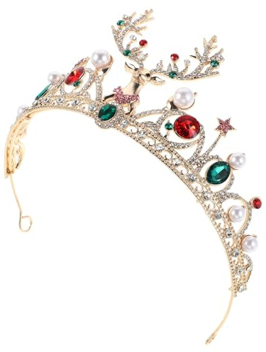 HONITANO Julkrans strass och pärlor julpannband gyllene legering älghorn prinsessan tiara fest och juldräkter