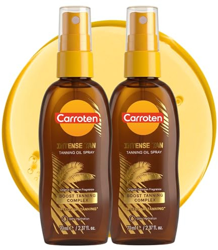 Carroten Intensive Tanning Oil Spray | Browning Tan Accelerator | Vitamin E and Carrot & Coconut Oils | Water-Resistant, Silky Hydration | Coconut Fragrance | Made in Greece | 2.3 oz (2 Pack)