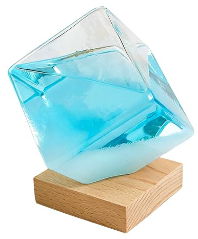 Cube en verre tempête -14 cm, baromètre décoratif de prévisions météorologiques avec base | Instrument d'affichage en verre météo en | Décoration de table élégante pour bureau, chambre, jardin