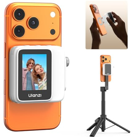 ULANZI VM02 Phone Selfie Screen for iPhone & Android, Magnetic Wireless Rear Camera with Remote Knob Focus, 1000mAh Battery for Vlog/Live Streaming/YouTube/TikTok(with Magnetic Ring)