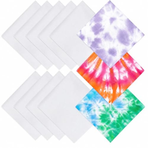 12 Stück Weiß Bandana,100% Baumwolle Bandana Damen Herren, DIY Tie Dye Bandanas, 55 x 55cm Bandanas Kopftuch, Nickitücher für Kopf, Hals, Arme