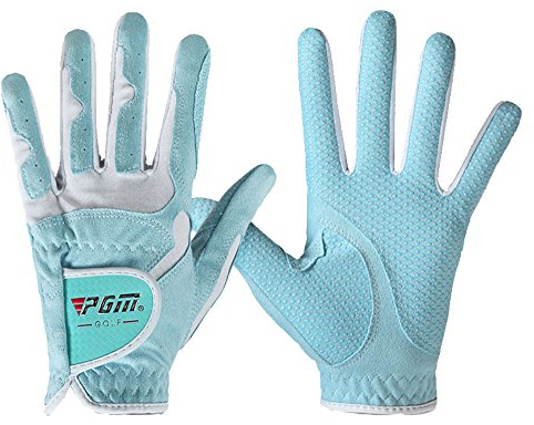 PGM Women's Golf Glove One Pair, Improved Grip System, Cool and Comfortable (Blue, L)