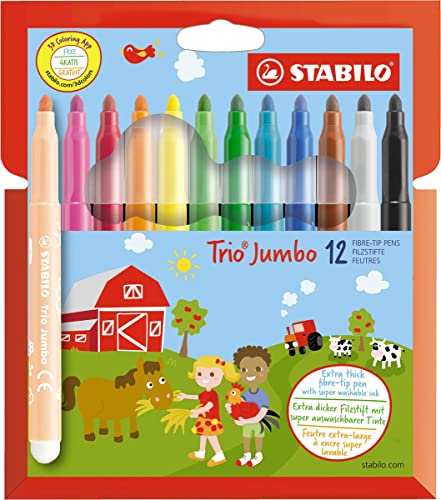 Dicker Filzstift - STABILO Trio Jumbo - 12er Pack - mit 12 verschiedenen Farben