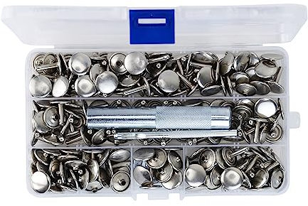 WedDecor 9mm Double Cap Tubular Rivets Brass Snap Fasteners with 3pcs Fixing Hand Tool for Leathercrafting, Clothing Decoration, DIY Replacement with Storage Box, 100pcs