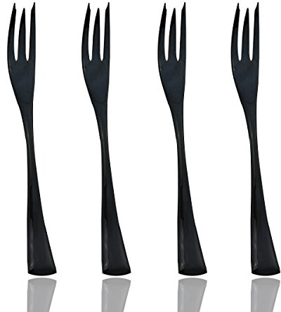 JASHII 18/10 Stainless Steel 4 Piece Mirror Polished Black Fish Fork Black Server Utensil Set
