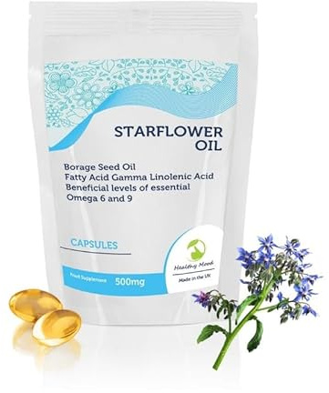 STARFLOWER Oil Borage Seed Oil Linolenic Acid 500mg GLA 500 Capsules - LetterBox Friendly UK Fast Delivery -