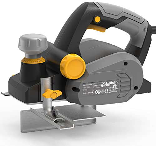 Cepilladora Eléctrica, JELLAS 16800 RPM Cepillo Eléctrico Madera con Profundidad 2mm y Ancho 82mm, 2 Cuchillas Reversibles HSS con 710W, Base de Aluminio, Guía de Corte y Bolsa de Polvo EP710