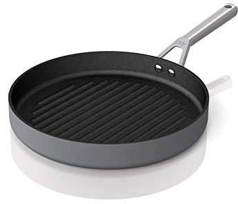 Ninja C30530 Foodi NeverStick Premium 12-Inch Round Grill Pan, Hard-Anodized, Nonstick, Durable & Oven Safe to 500°F, Slate Grey