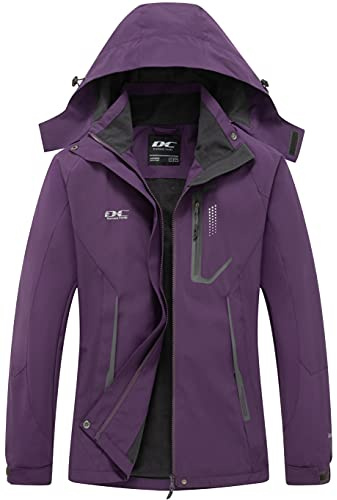 Diamond Candy Women's Waterproof Rain Jacket with Hood Lightweight Outdoors Raincoat Purple Large
