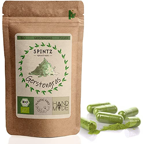 SPINTZ® 420 Stk. Bio Gerstengras Kapseln - 2700mg Bio Gerstengras Pulver je Tagesdosis - vegane Gerstengras Kapseln hochdosiert - | plastikfrei verpackt