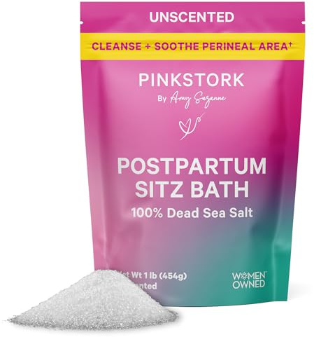 Pink Stork Postpartum Sitz Bath Soak: Dead Sea Salt for Perineal Care & Cleansing, Postpartum Recovery, Labor and Delivery Essentials, Women-Owned, Unscented, 16 oz