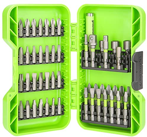 Greenworks Set di guida a impatto da 50 pezzi, set di punte per cacciavite, punta fresata di precisione, custodia modulare, supporto magnetico per punte