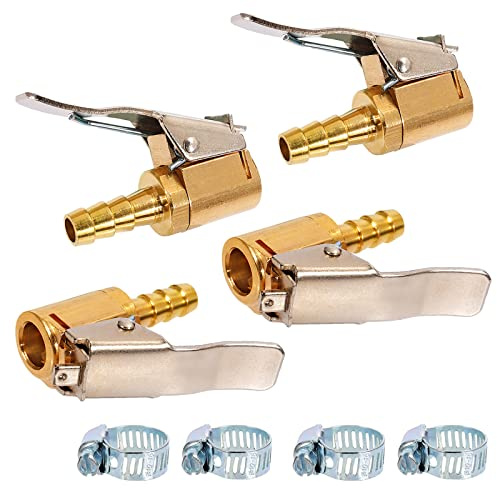 Toolwiz 6 mm Air Chuck bilventil spakplugg, 1/4 tum fransk ventiladapter, anslutning däckfyllare, slang, däcktrycksmätare mässing däckfyllare bildäck, ventil, 4 stycken