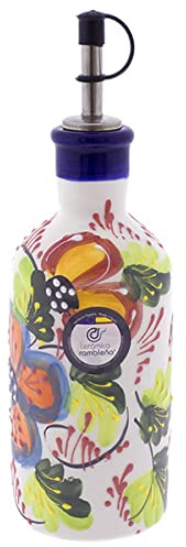 CERÁMICA RAMBLEÑA | Huilier Amazon | Huilier anti-goutte | Huilier décoratif en céramique blanche - Modèle 01 | 500 ml | 100% décoré à la main | 7x7x24 cm