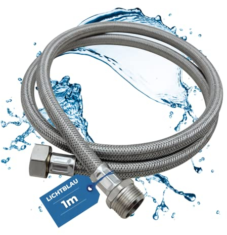 Lichtblau Rallonge Aquastop 2982 résistante à la torsion 1 m Raccordement lave-linge/lave-vaisselle I Tuyau blindé 3/4 droit/droit avec joint I Tuyau d'arrivée usage universel