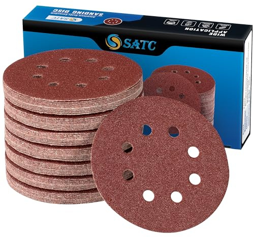 SATC Sanding Discs 80 Grit 72Pcs Orbital Sander Discs 125mm Hook and Loop Round Orbital Sander Pads for Sanding