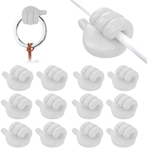 SwirlColor Adhesive Small Hand Hook, 12 Pcs Creative Thumbs up Wall Hook Self Adhesive Hooks Silicone Cable Tidy Clips Towel Key Cable Organisers for Kitchen Bathroom Office Desk Closet -White