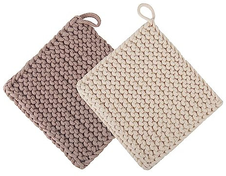 Eiyye Portavaso all'uncinetto, cuscinetti caldi fatti a mano senza tasca (confezione da 2), 20,3 x 20,3 cm, alta resistenza al calore, (bianco e talpa)