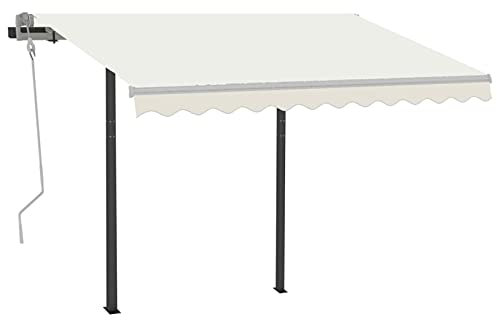 Homgoday Retractable Manual Sun Shade Awning for Balconies Awning with Extendable Arms for Outdoor Sun Shade for Outdoor Fall with LED 3.5 x 2.5 m Cream