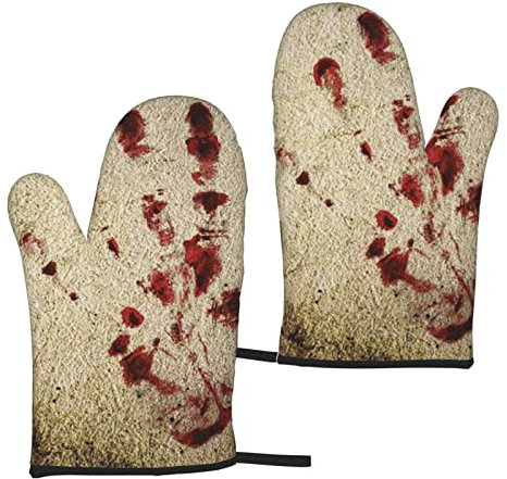Schmutzige Wand mit blutigen Hand-Ofenhandschuhen, rutschfest, hitzebeständig, Mikrowellen-Handschuhe, wasserdicht, Küchen-Ofenhandschuhe zum Backen, Kochen, Grillen, BBQ