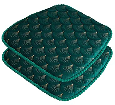 ZIBENE Stuhlkissen Esszimmer Binden, Sitzkissen Gartenstuhl 2 StüCk, Sitzpolster Stuhl 45x45 mit BäNdern und Rutschfester Boden, Samt Stuhlauflagen KüChenstuhl Landhaus Halbrund 2er Set Grün