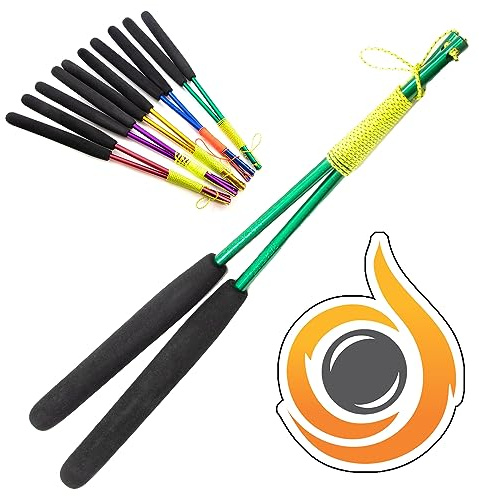JD Pro - Palillos de diábolo de aluminio 'metal', equipados con cuerda súper suave, palos Pro Diablo con pegatina en cascada (verde)