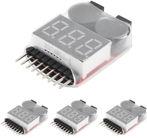 DiGiYes 4Pcs 2 in 1 1-8S LiPo Battery Voltage Tester RC Low Voltage Buzzer Alarm for Li-Po/Li-ion/Li-Mn/Li-Fe