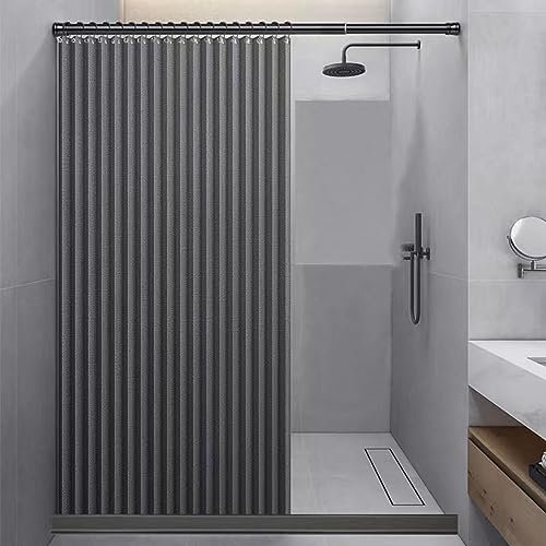 CAULO Tenda da Doccia Pieghevole per Bagno con Aspirazione Magnetica su Due Lati, in Lino Spesso (Grizzle 120x200cm)