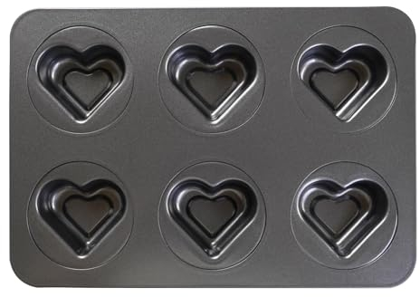 Sinsanye 2 Stampi Teglia Muffin, 6-Cavity Stampo Muffin Forma di Cuore Non Aderenti, Stampi per Muffin per Pane Brownie Biscotti Torte e Muffin (26.5 x 17.8 cm)