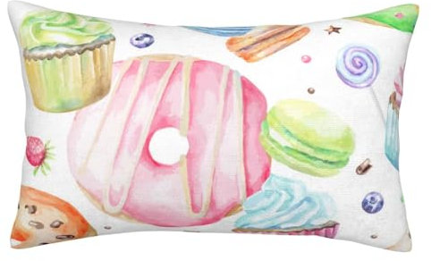 LAMAME Federa per cuscino con stampa di cupcake, ciambelle, muffin, zucchero, morbida federa per cuscino con cerniera invisibile