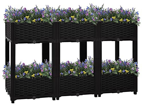 IKAYAA Pflanzkübel Balkon Schwarz Hochbeete Für Garten 120 x 40 x 71 cm Hochbeet Balkon Pflanzkübel Blumenkasten Balkon Pflanzgefäß Gartenbeet Blumenkasten Hochbeet Terrasse Poly Rattan